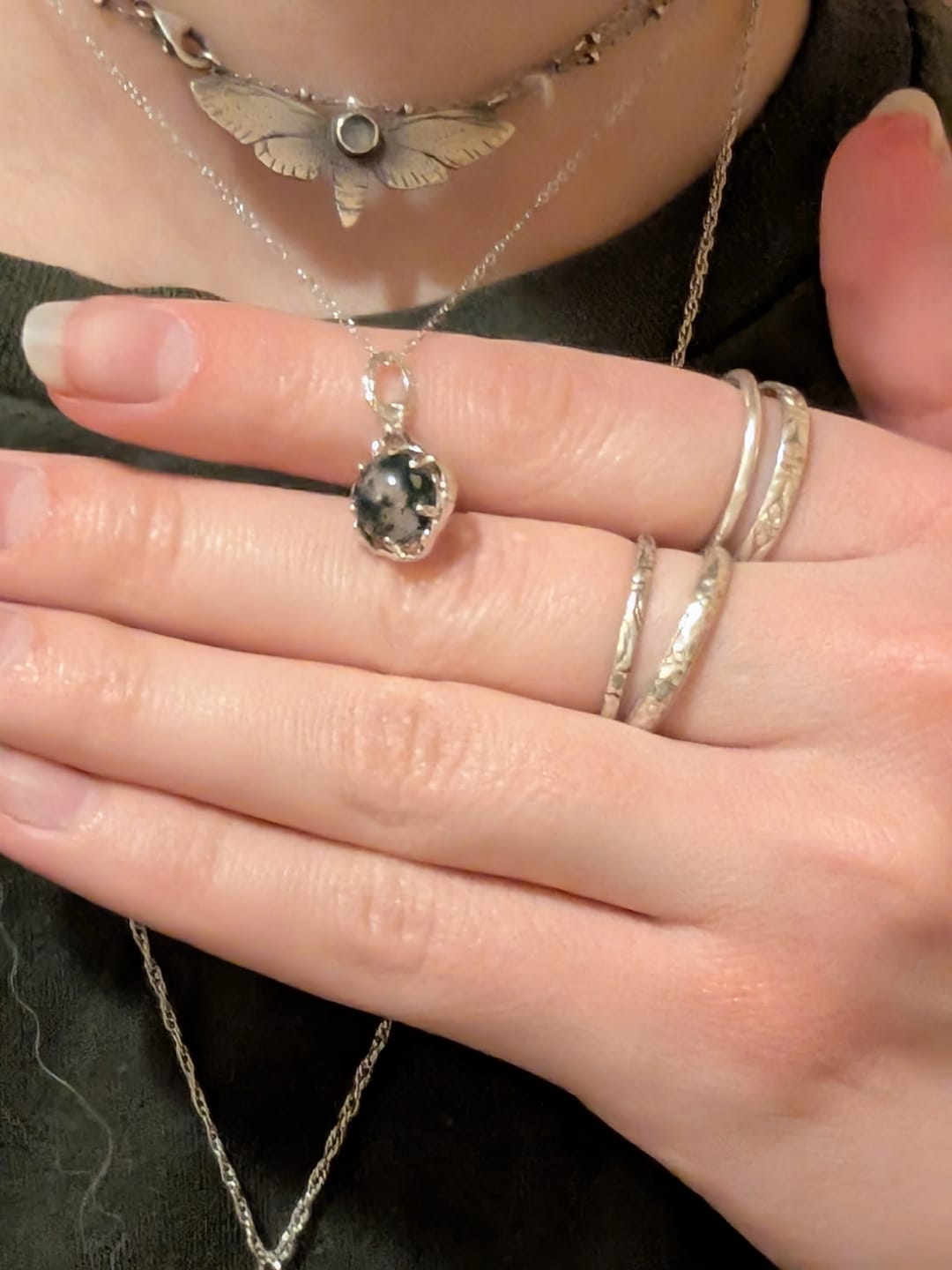 Customer photo review of Celtic Knot Natural Moss Agate Pendant Necklace - S925 Sterling Silver