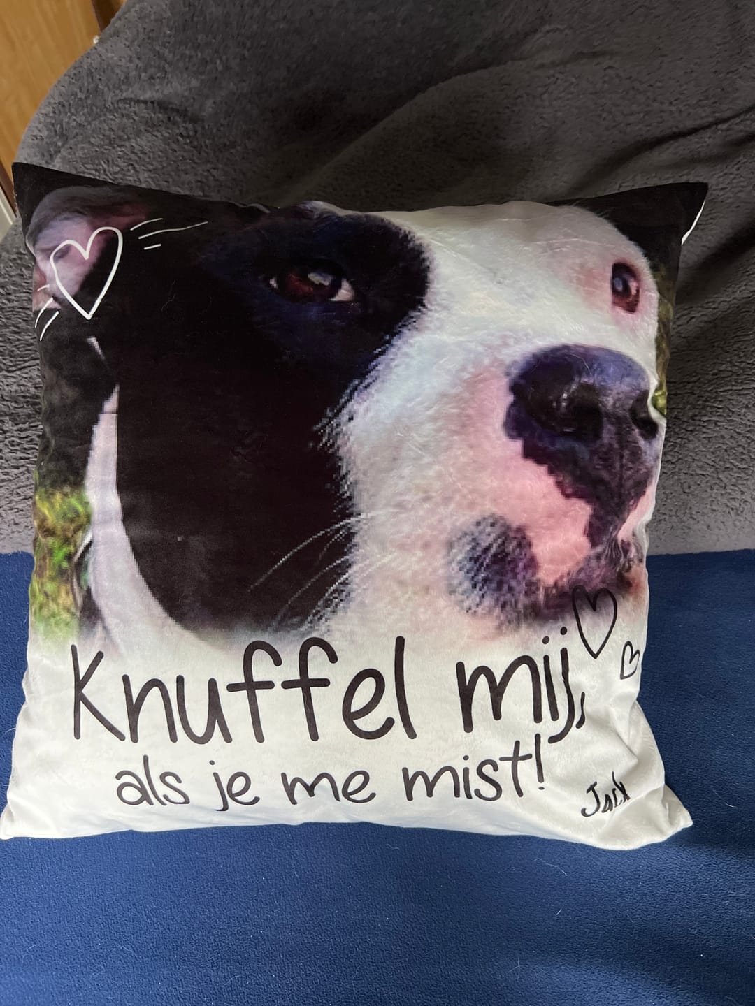 Customer photo review of Knuffel mij als je me mist - Gepersonaliseerde kussen