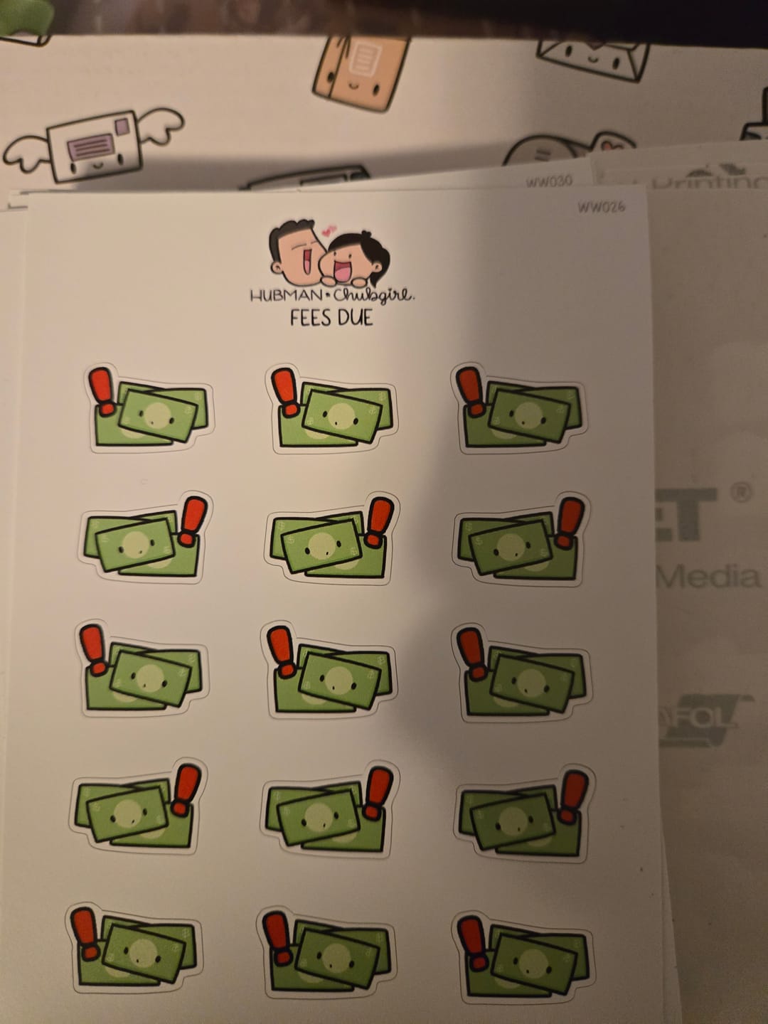 Customer photo review of Fees Due Planner Stickers
