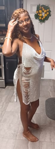Customer photo review of Ripped Diamante Dress