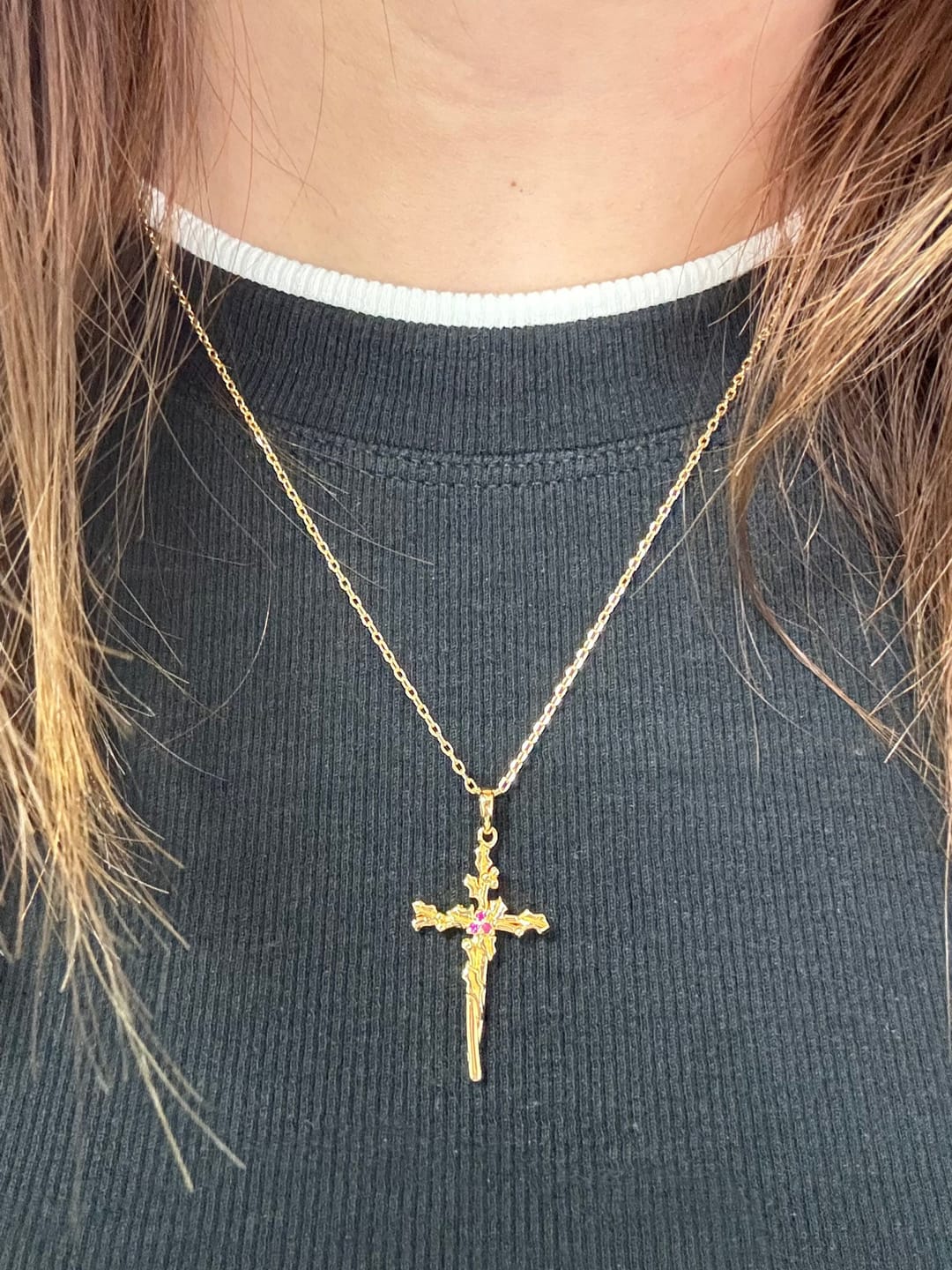 Customer photo review of Floral Cross December Holly Birth Flower Necklace