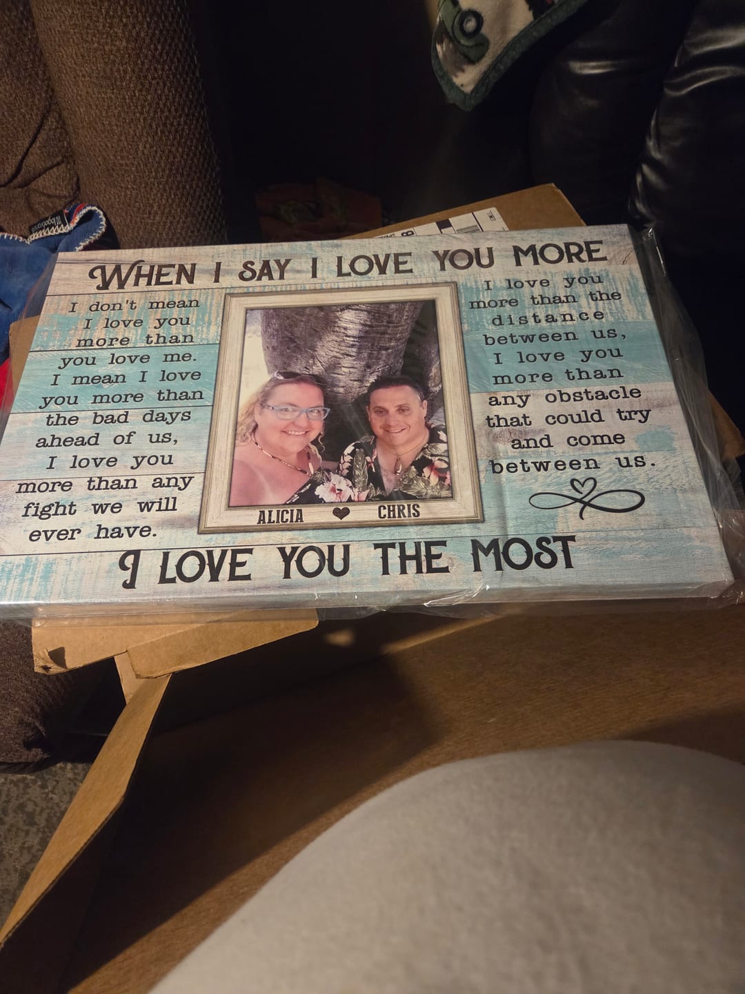 Customer photo review of Personalized Canvas Prints, Custom Photos, Loving Gift For Couple, Couple Gift, Anniversary Gift, When I Say I Love You More Dem Canvas