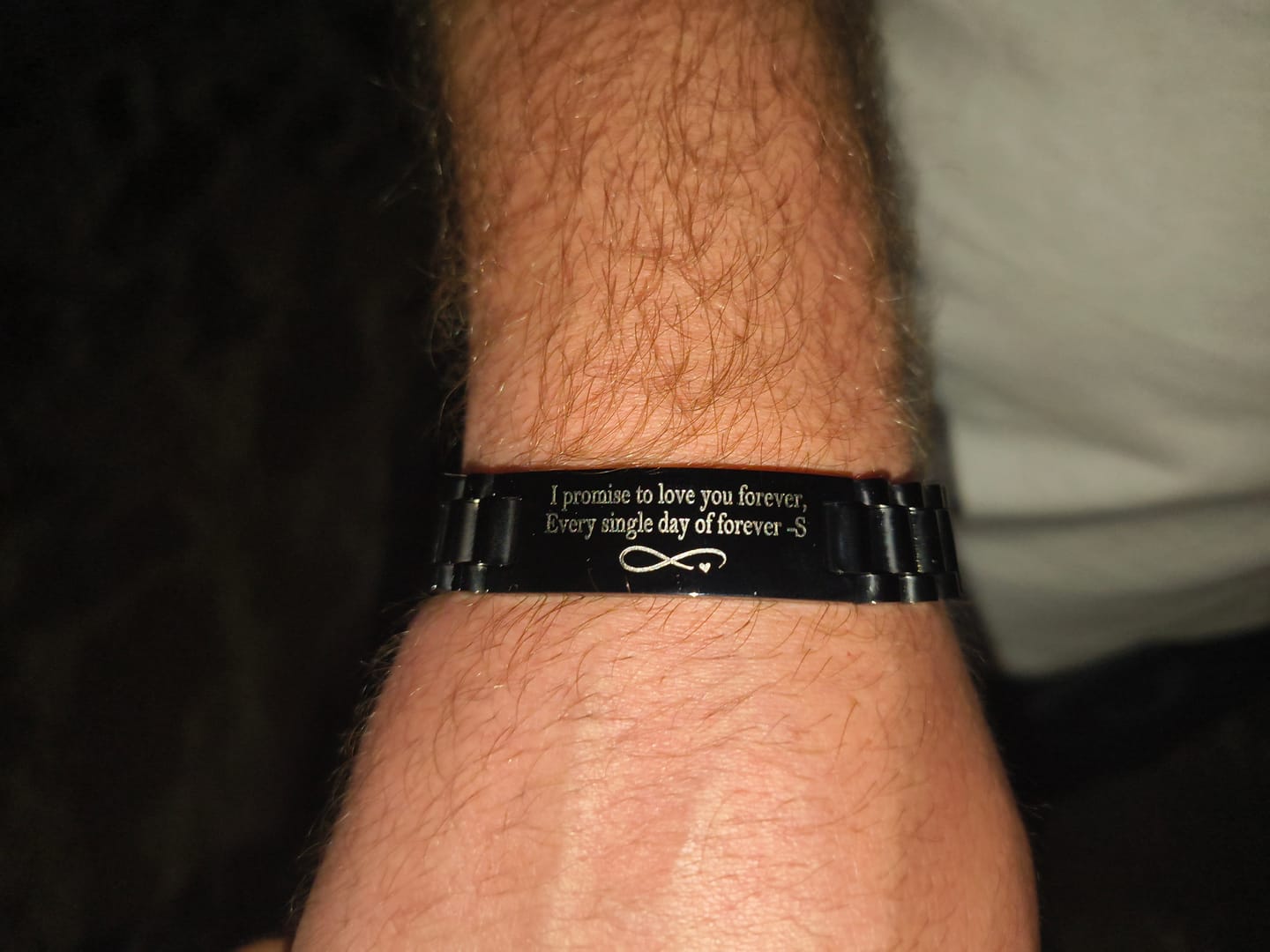 Customer photo review of Personalised Lumira Steel Bracelet in Black Colour