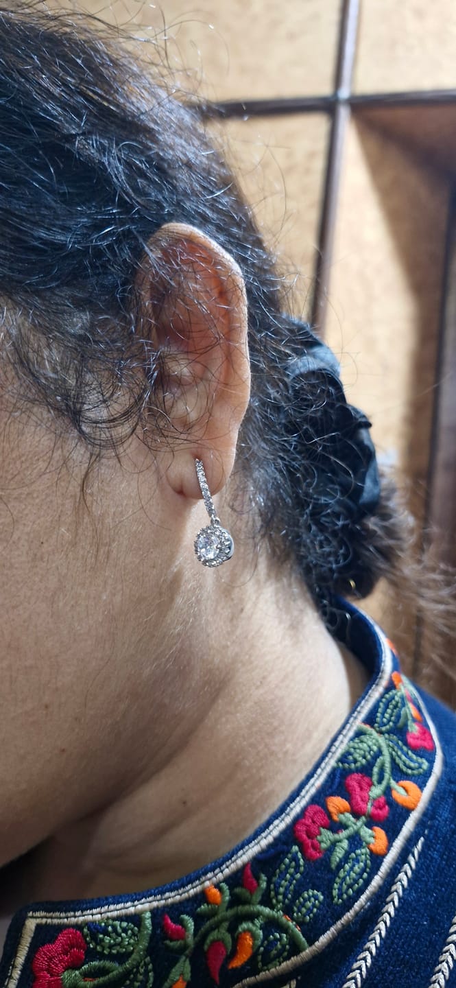 Customer photo review of Silver Zircon Drizzle Drop Earrings