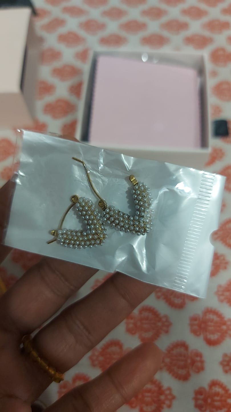 Customer photo review of Heart Shapped Pearl Hoop Earrings