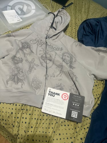 Customer photo review of Righteous Tattoo Zip Up Hoodie Grey