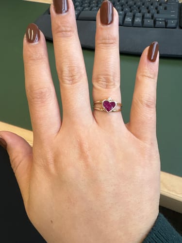 Customer photo review of Vintage 14k Yellow Gold Ruby Diamond Regal Heart Ring 6.25