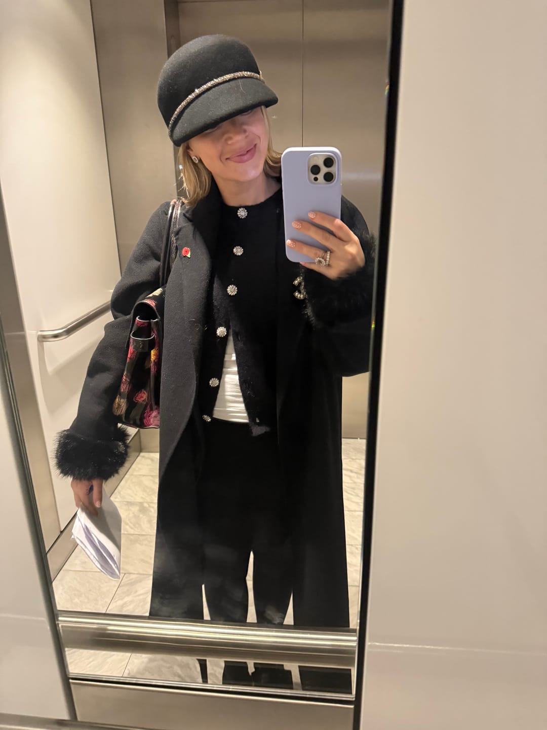 Customer photo review of Short Brim Hat With Wrapped Detail - Black