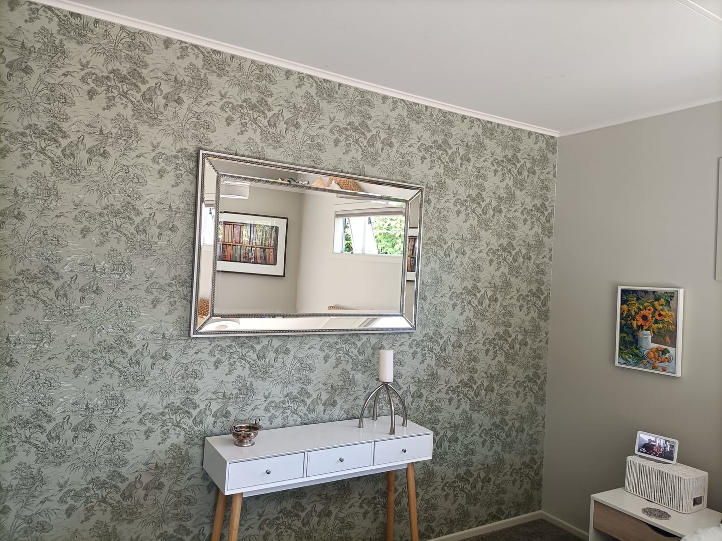Customer photo review of Natoru - Japanese Metallic Cranes Wallpaper - Sage
