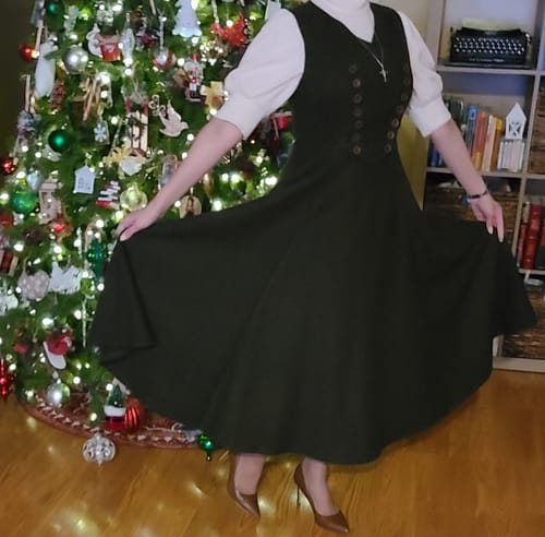 Customer photo review of Army Green Wool Pinafore Dress 6394