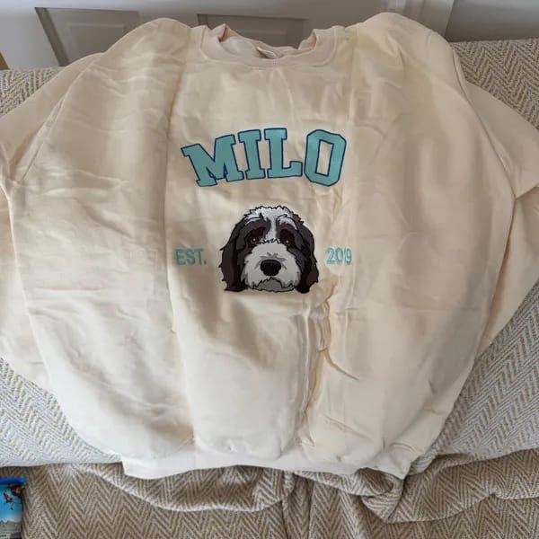 Customer photo review of Custom Embroidered Pet Portrait Sweatshirt