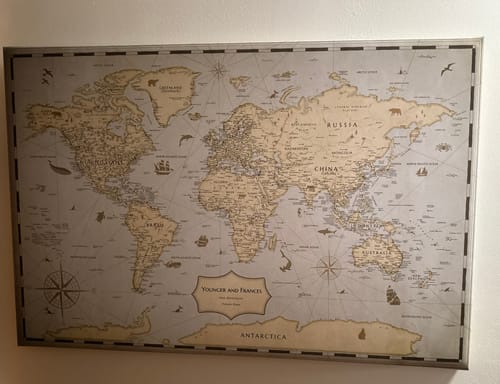 Customer photo review of Pinnable World Journey Map • Vintage Explorer
