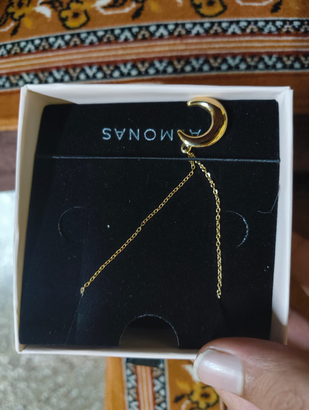 Customer photo review of Tiny Horn Necklace