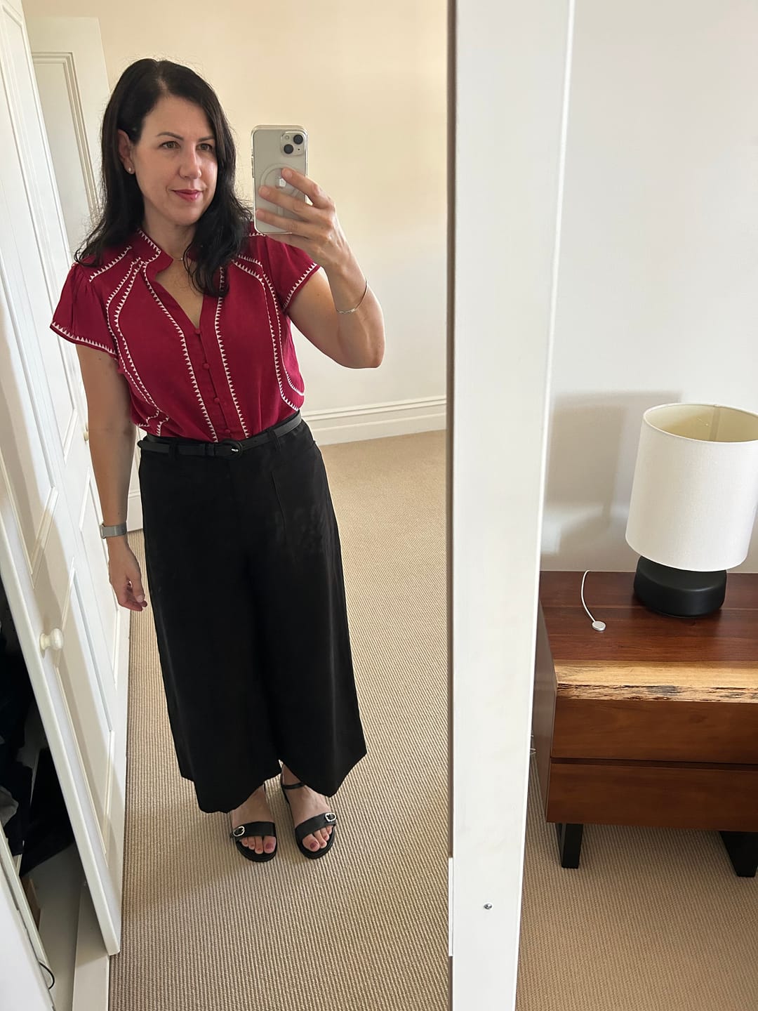 Customer photo review of Carlyle Embroidered Linen Viscose Top in Crimson