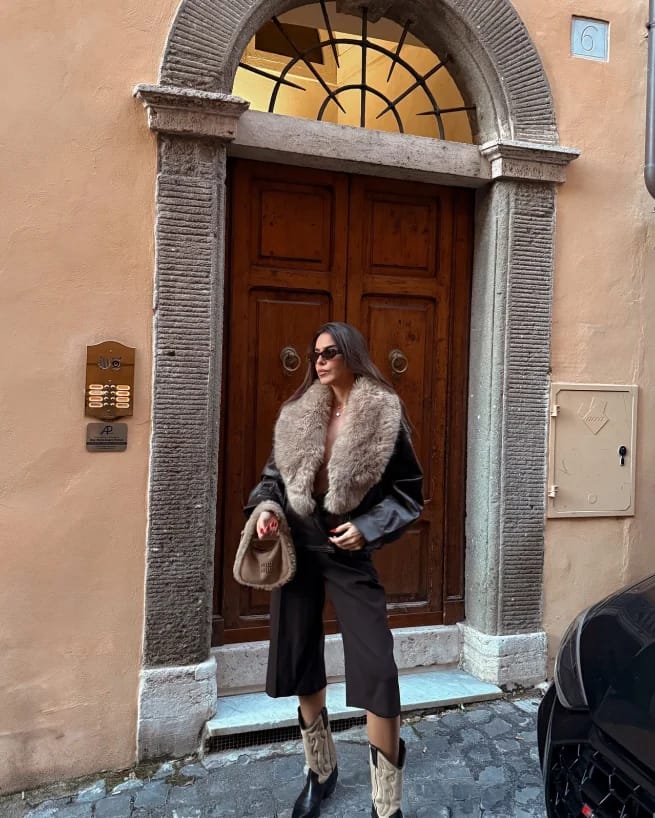 Customer photo review of Francesca Faux Leather Jacket with Detachable Fur Collar