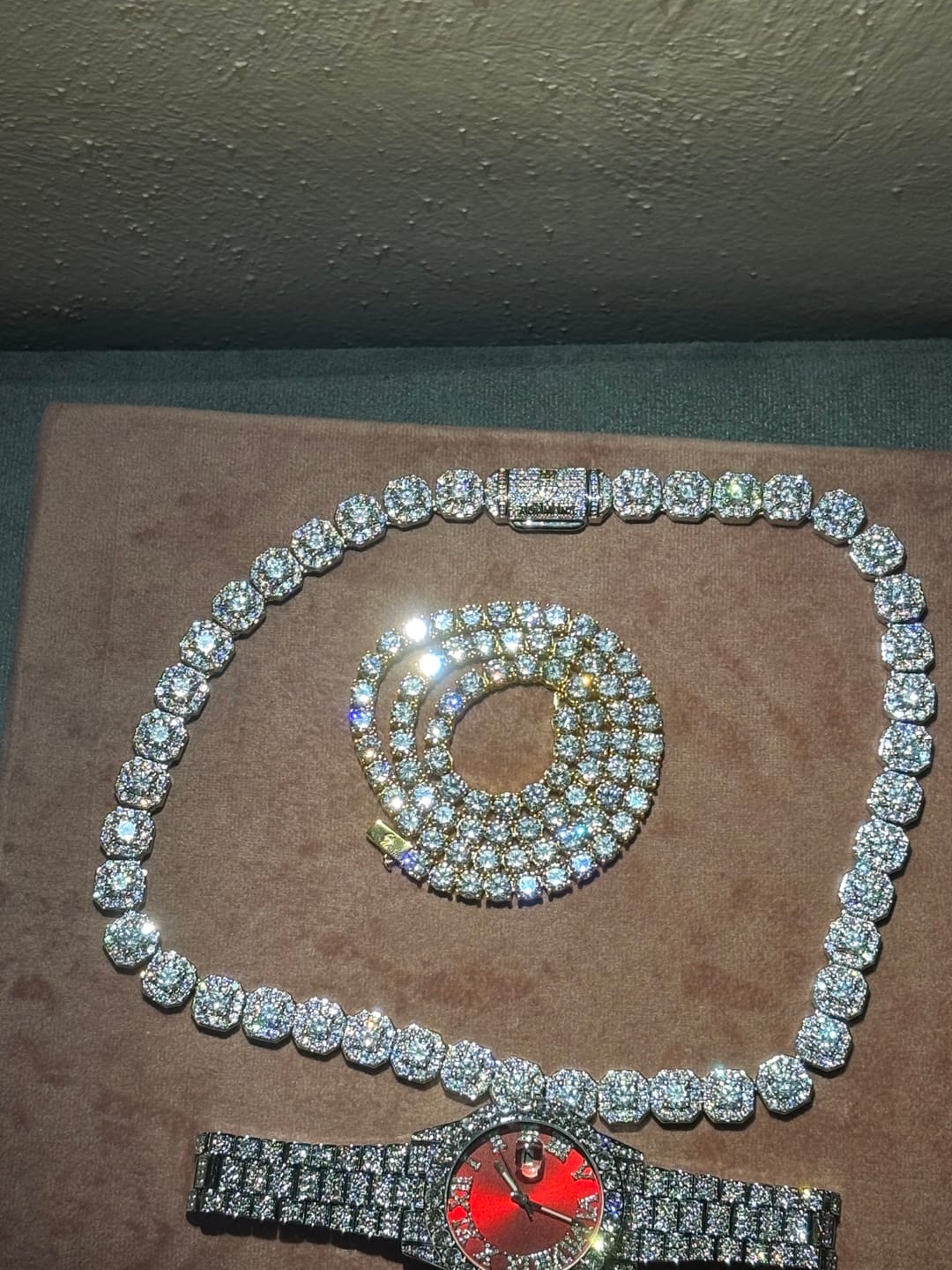 Customer photo review of 10mm Moissanite Clustered Tennis Chain - 925 Silver - D Colour - VVS1