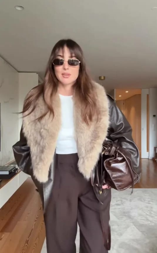 Customer photo review of Francesca Faux Leather Jacket with Detachable Fur Collar
