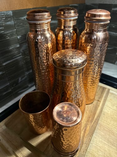 Customer photo review of Certified Ayurveda® Pure Copper Water Bottle - V2 Hand-Hammered Edition