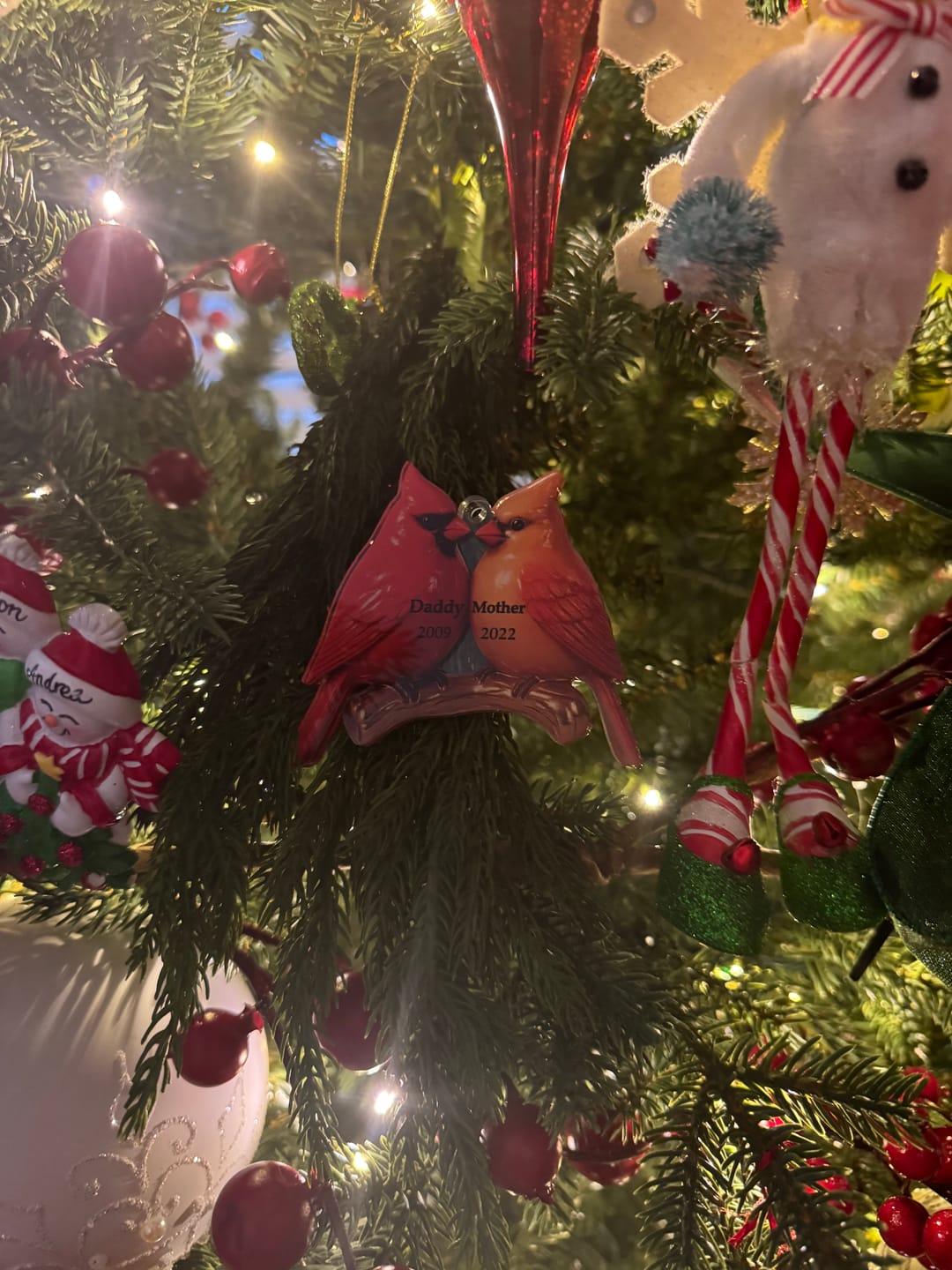 Customer photo review of Vintage Nostalgic Cardinals Memorial Dad Mom Christmas Personalized Acrylic Ornament