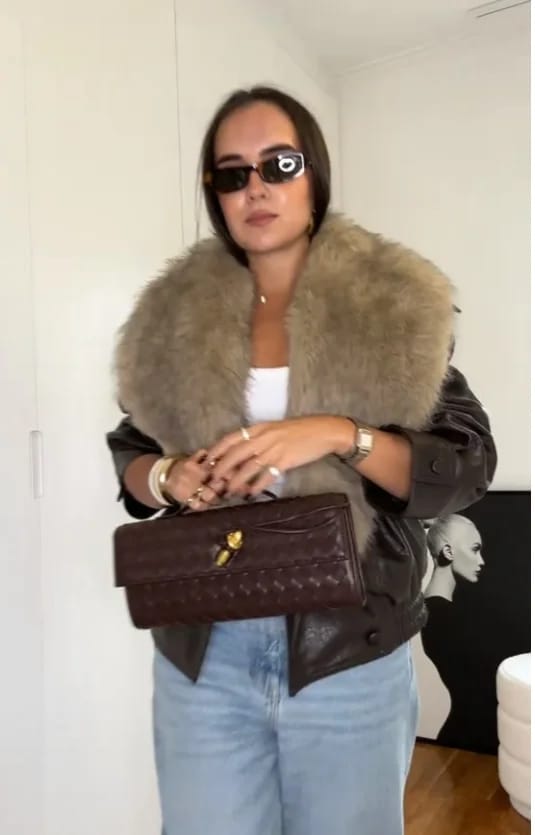 Customer photo review of Francesca Faux Leather Jacket with Detachable Fur Collar