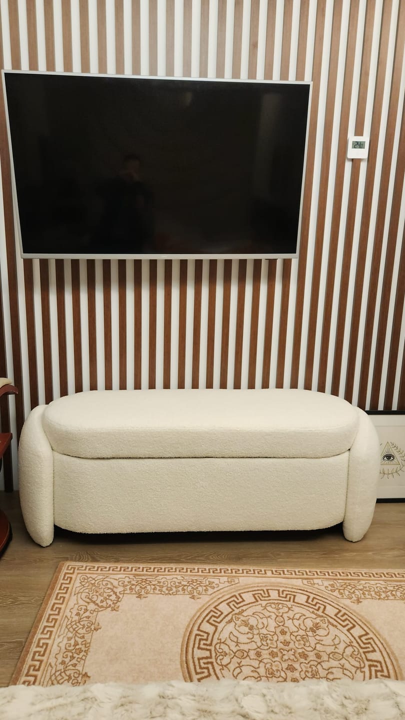 Customer photo review of Bancheta FICARIA, stofa buclata crem, 150x40x47 cm