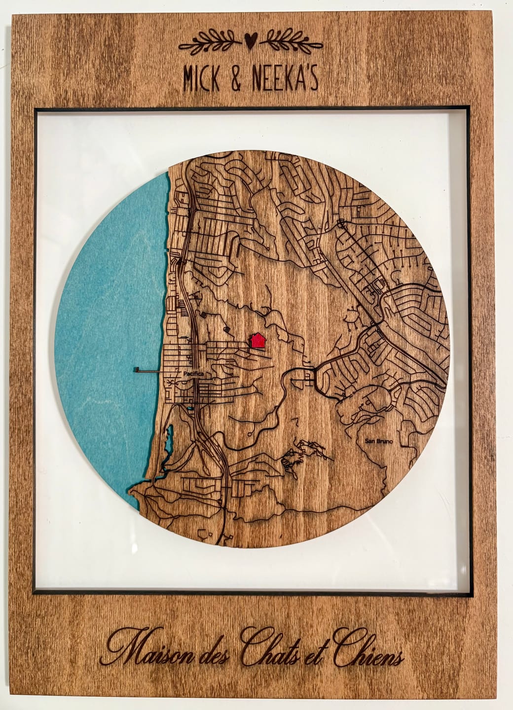 Customer photo review of 3D Wooden Location Map - Housewarming Gift First Home