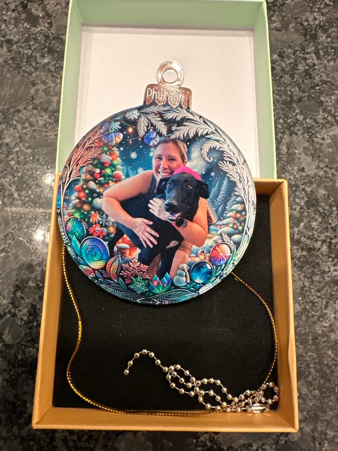Customer photo review of Custom Photo Pets Make Our Lives Whole - Dog & Cat Personalized Ornament