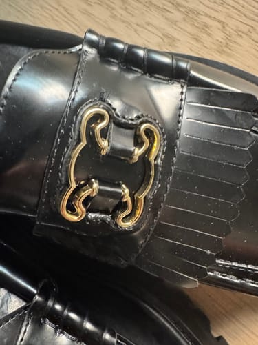 Customer photo review of MARGARET CHUNKY LOAFER WITH FRINGES AND TRIOMPHE CHAIN IN POLISHED BULL BLACK