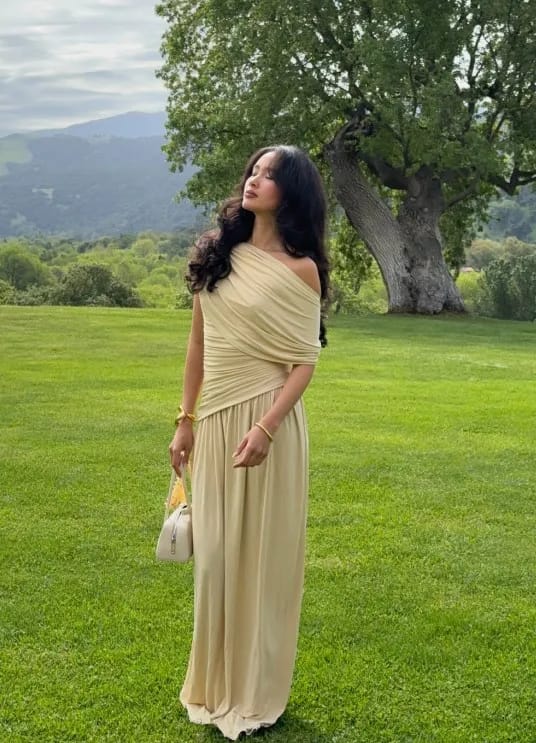Customer photo review of Ingrid One Shoulder Maxi Dress
