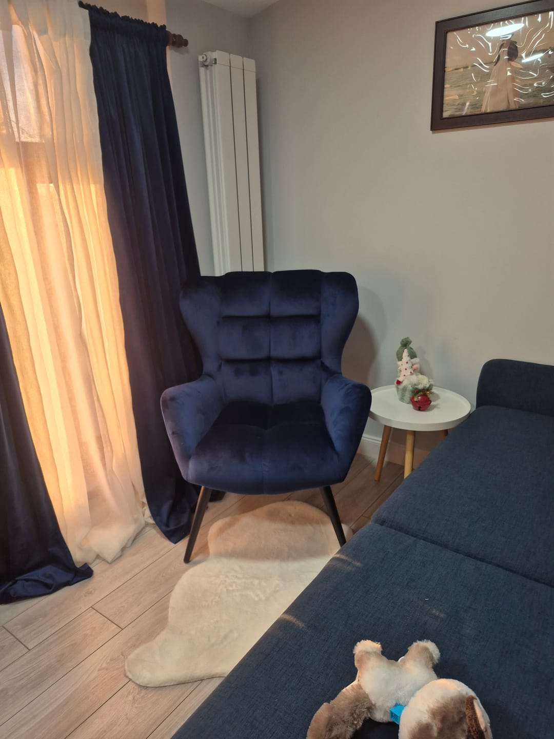 Customer photo review of Fotoliu TYRION, albastru/negru, stofa catifelata/otel, 75x86x91 cm
