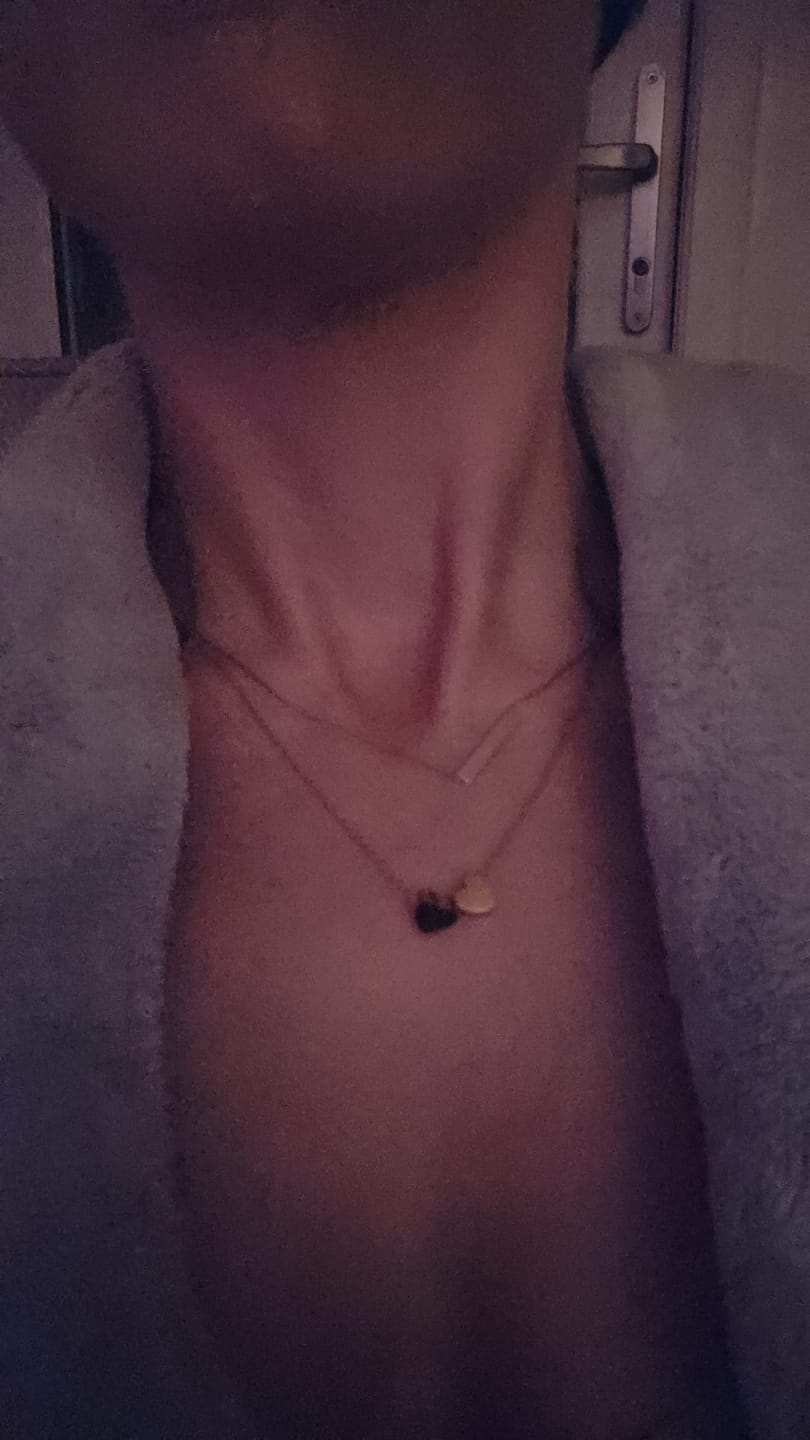Customer photo review of Amo Heart Double Bead Necklace in Gold