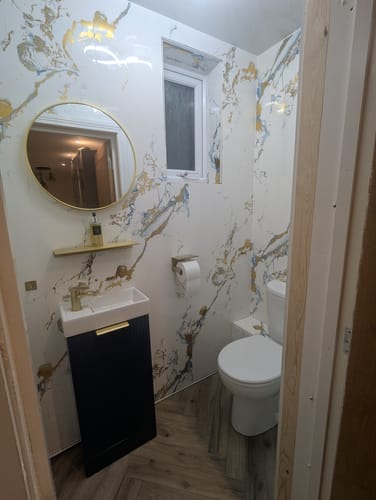 Customer photo review of Nuie Deco Compact 400 Cloakroom Floor standing Vanity Unit - Satin Blue