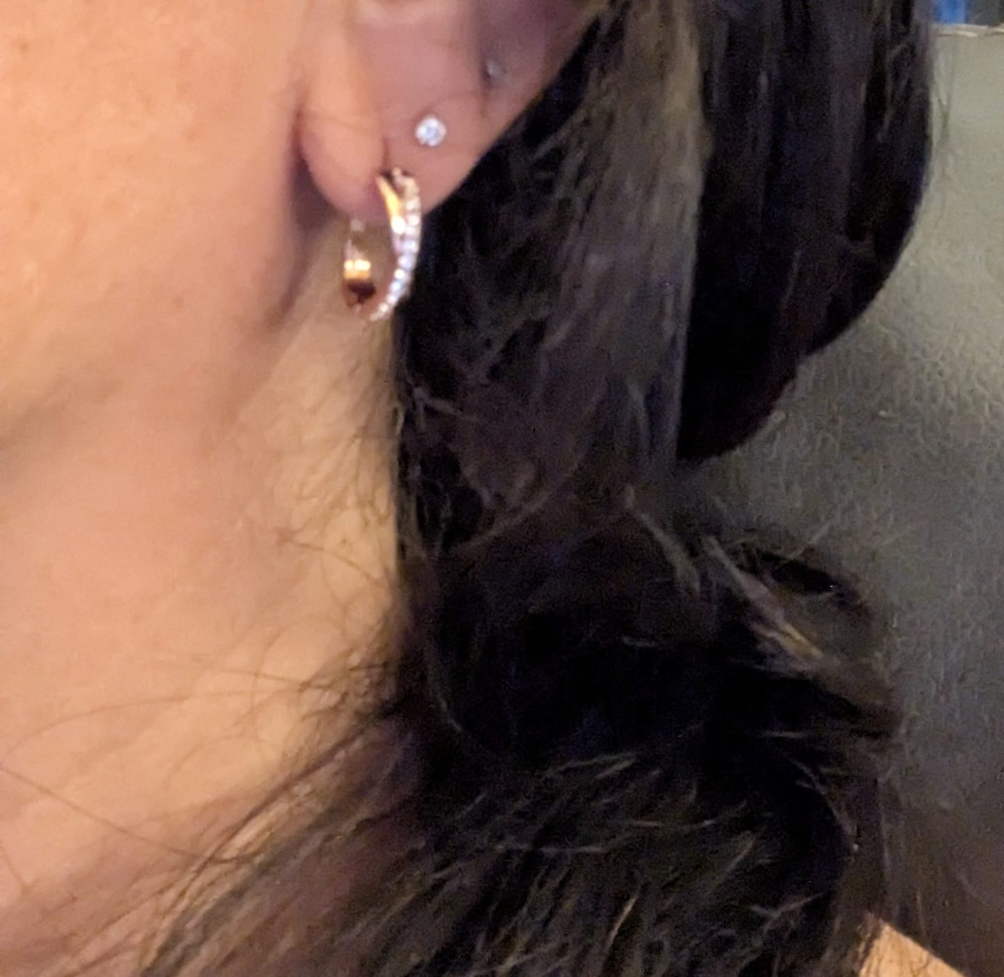 Customer photo review of Amaya 18k White Gold Plated 16mm Twisted Hoop Earrings with Swarovski Crystals