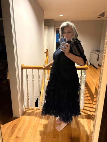 Gloria B. review of Midnight Ruffle Midi Dress by Mac Duggal - RENTAL image 1 out of 2