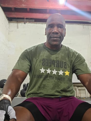 Customer photo review of BURPEES AWFUL REVIEW T-SHIRT