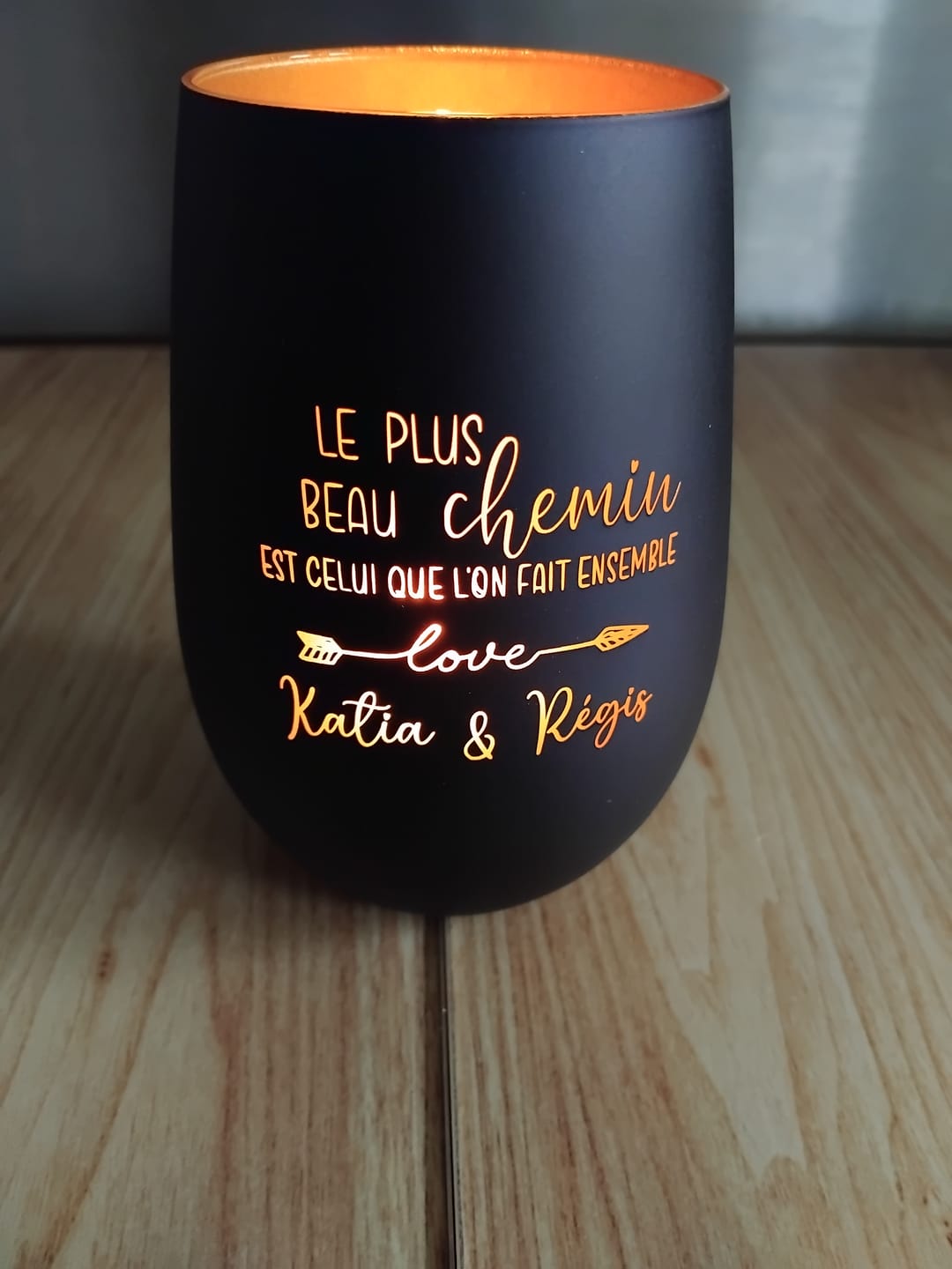 Customer photo review of Chemin commun - Photophore personnalisé pour les couples