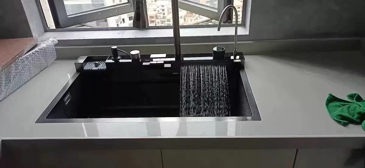 Customer photo review of Kitchen Deluxe Waterfall Workstation Sink with Digital Temperature Display Faucet