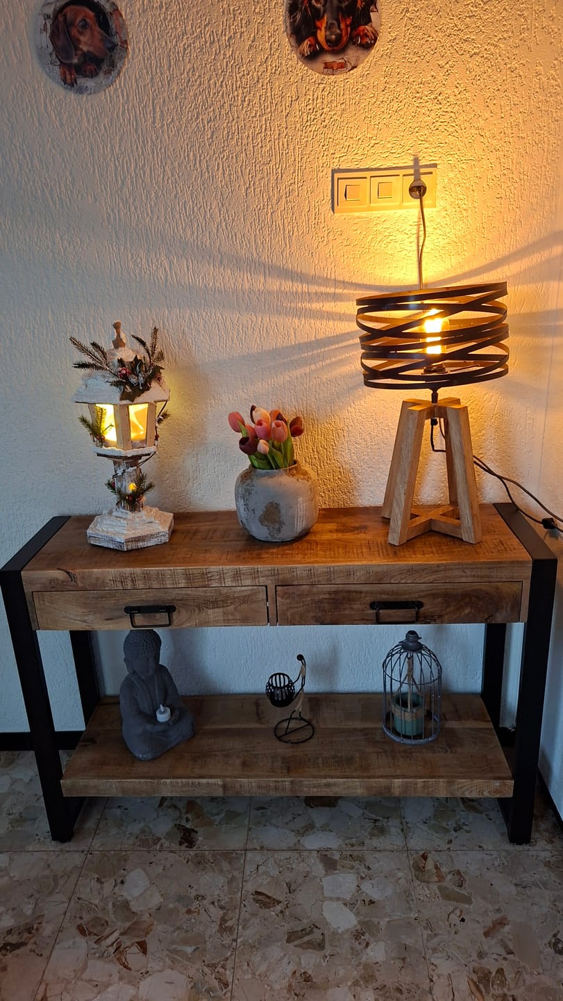 Customer photo review of Sidetable met twee lades | 120 x 35 x 76 cm | Mangohout