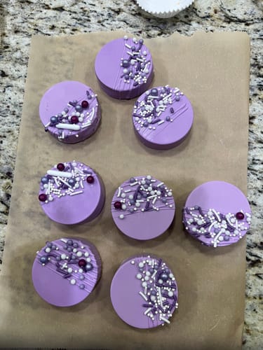 Customer photo review of Merckens Purple Chocolate Melts - 12oz