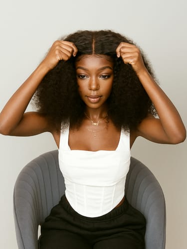 Customer photo review of Afro Kinky Curly Glueless Wig 5x5 HD Lace Invisible Knots 180% Density