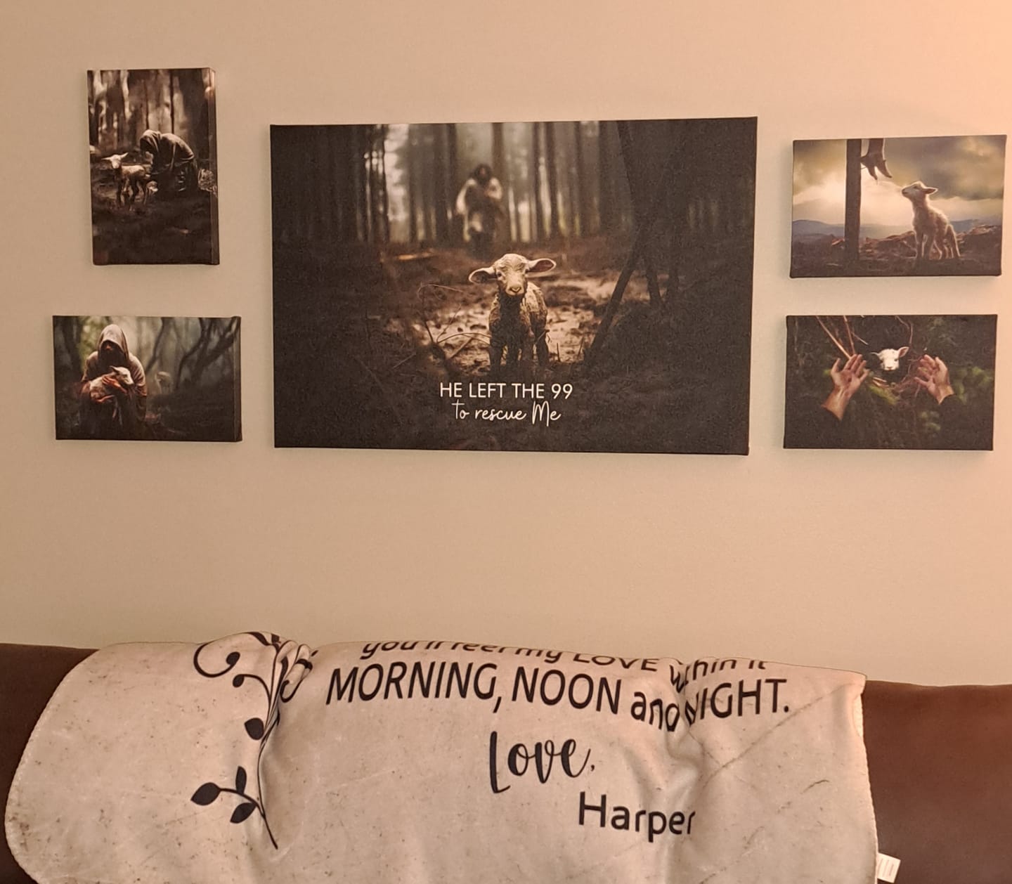 Customer photo review of Lamb Looking Up at Feet of Jesus Wall Art Canvas