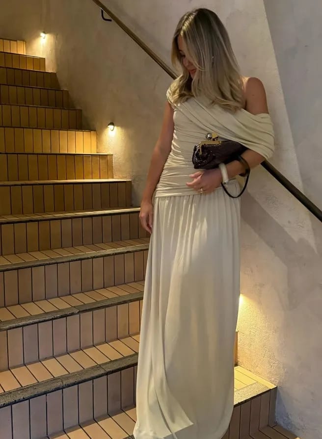 Customer photo review of Ingrid One Shoulder Maxi Dress