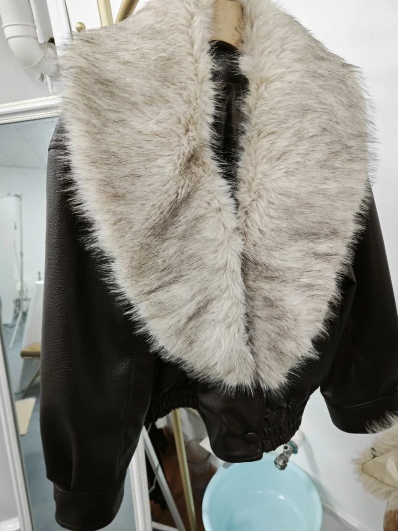 Customer photo review of Francesca Faux Leather Jacket with Detachable Fur Collar