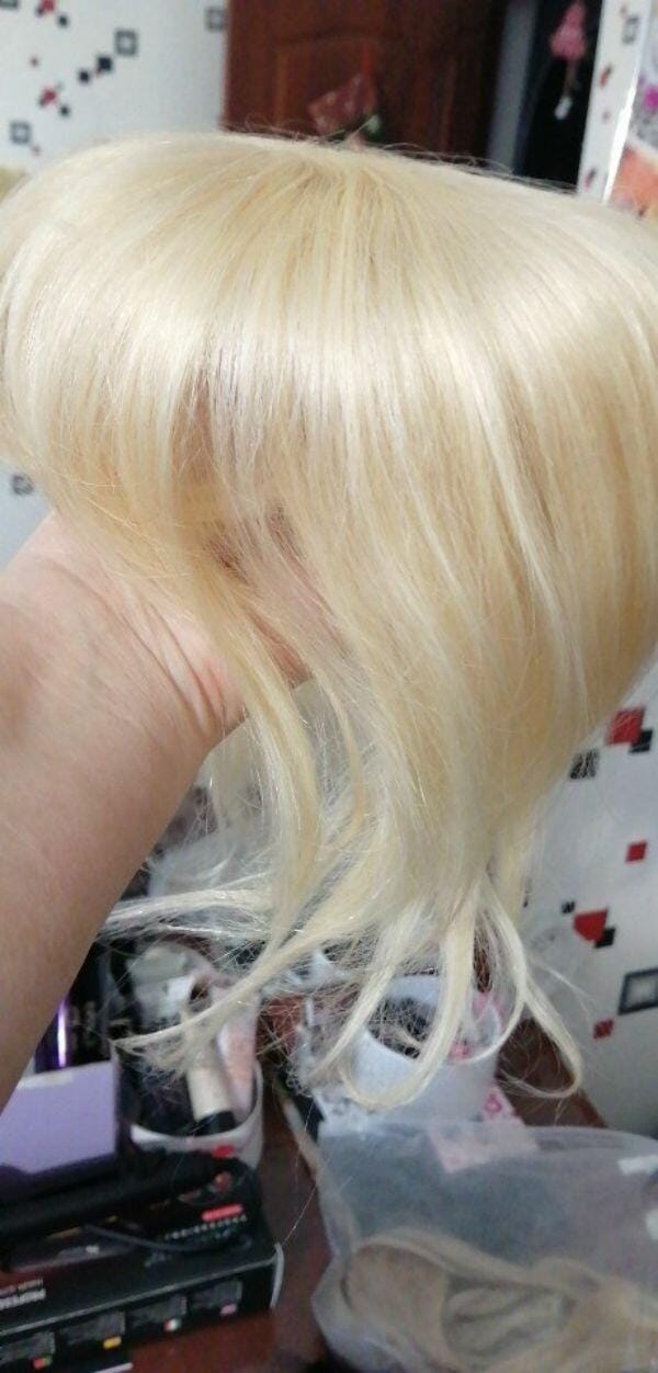 Customer photo review of Susan ︳Human Hair Topper With Bang For Women, 6-20", 10*12cm Base All Shades