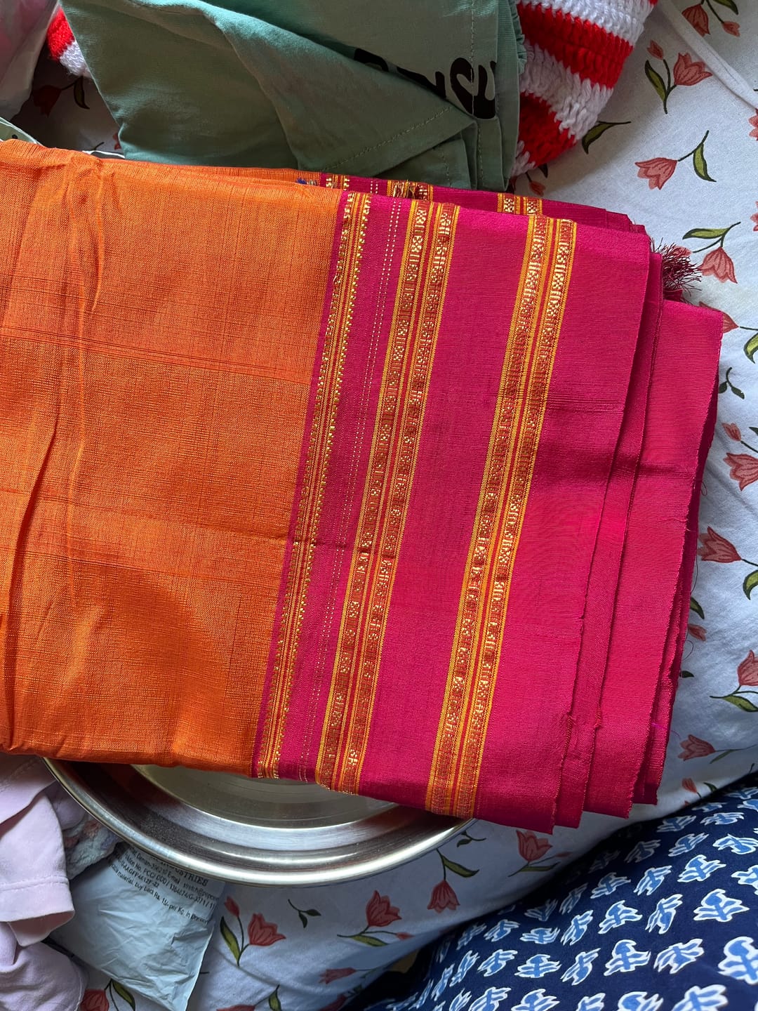 Customer photo review of Pehal~ Traditional Handloom Bright Orange Ilkal Cotton Viscose with Pure Silk Pallu