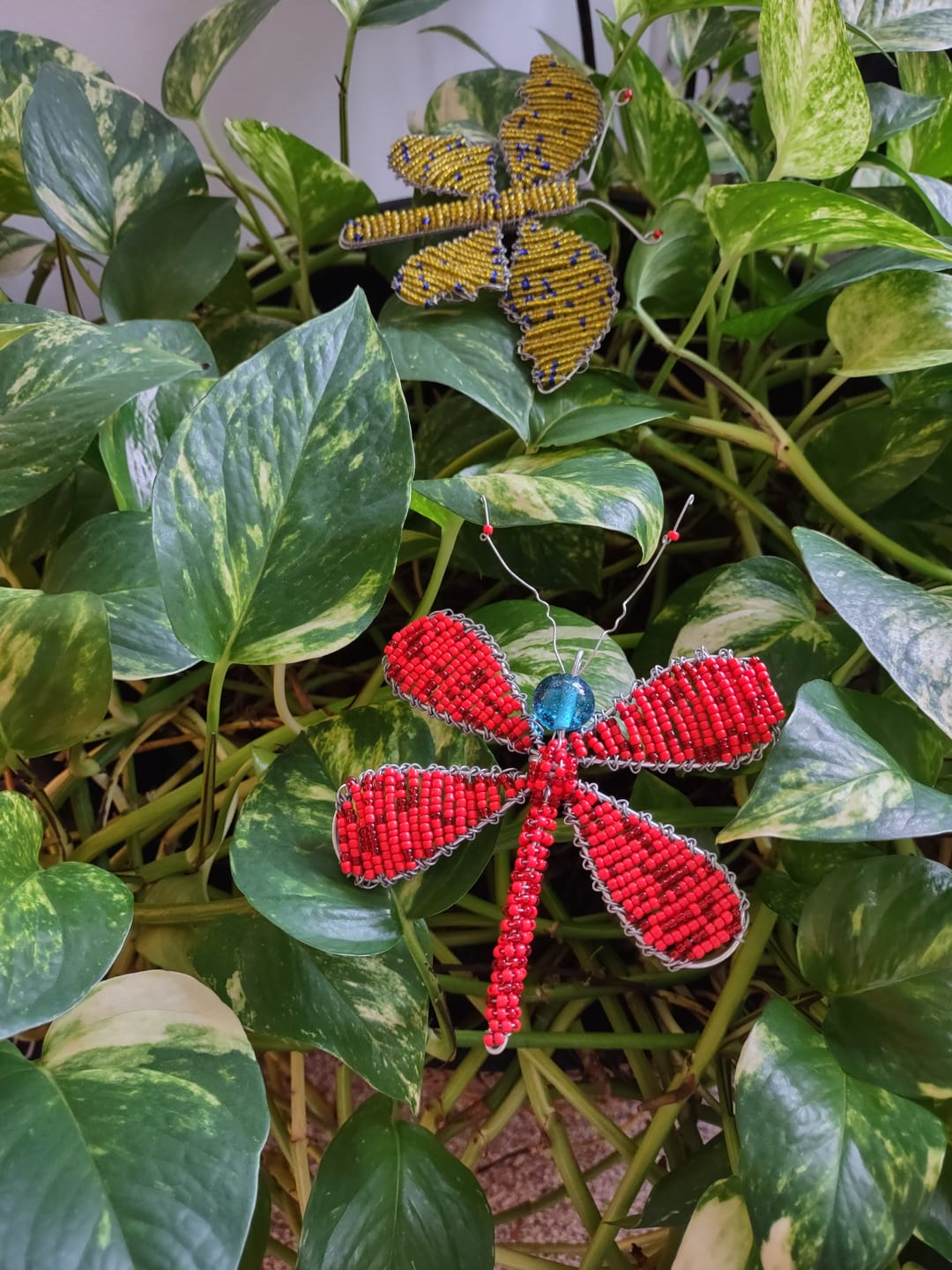 Customer photo review of Butterfly Bead and Recycled Wire Garden Stakes [White or Yellow]