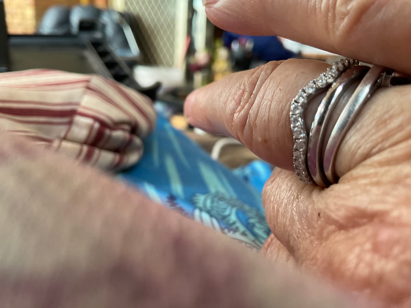 Customer photo review of Curved Pave Moissanite Half Eternity Wedding Band Stackable Ring