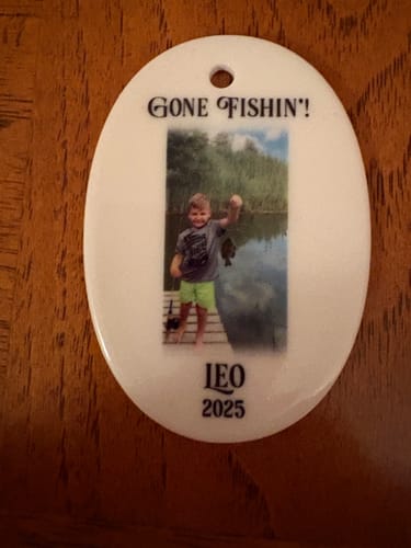 Customer photo review of Personalized Fishing Keepsake Ornament Gift, Catch of the Year Photo