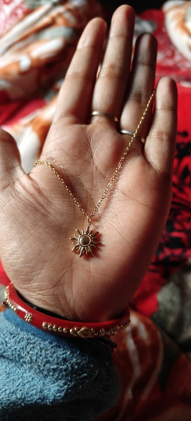Customer photo review of Glowing Sun Necklace