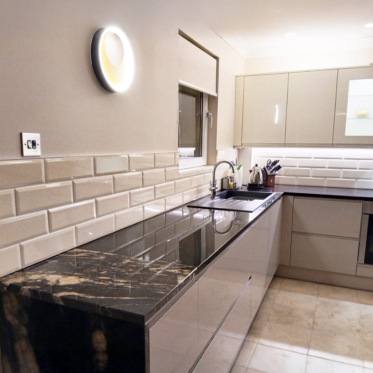 Customer photo review of Prismatic Buttermilk Bevel Ceramic Gloss Wall Tile 10x30cm